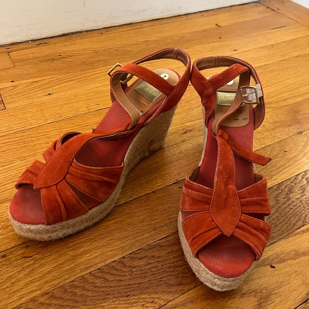 Kanna Women's Orange Wedge Sandals